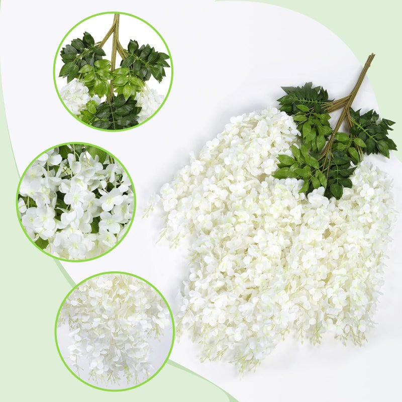Pauwer Wisteria Hanging Flowers 24 Pack Fake Flower Garland Artificial Wisteria Vines Rattan Silk Flower String Wedding Party Wall Decorations,White - Image 3